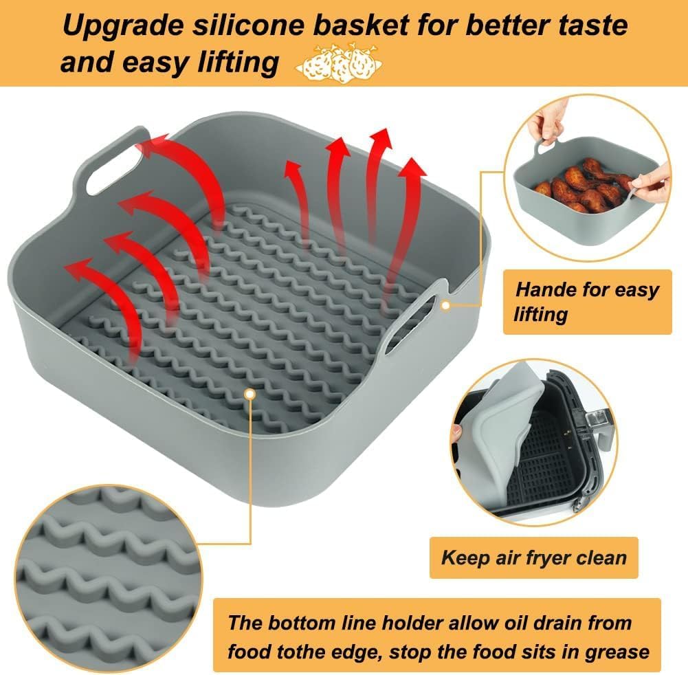Air Fryer Silicone Pot, 8Inch Thick Reusable Liners, Square Baking Basket/Pan for Air fryer