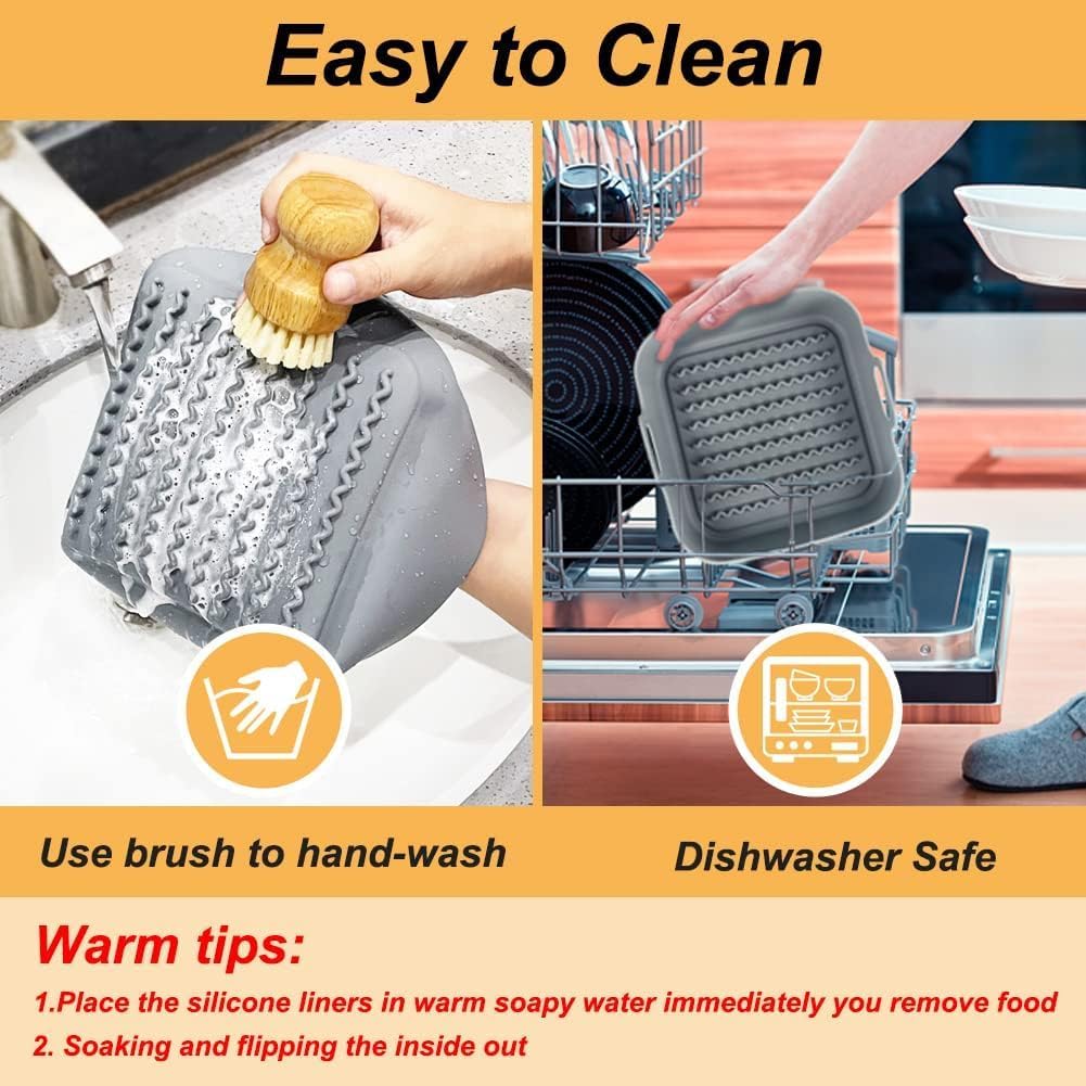 Air Fryer Silicone Pot, 8Inch Thick Reusable Liners, Square Baking Basket/Pan for Air fryer
