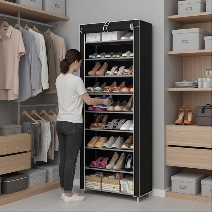Sulfar 10-Tier Foldable Shoe Cabinet with Cover