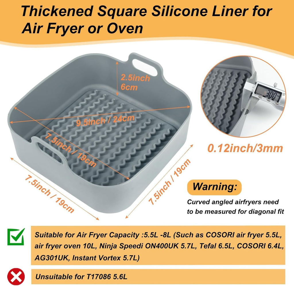 Air Fryer Silicone Pot, 8Inch Thick Reusable Liners, Square Baking Basket/Pan for Air fryer