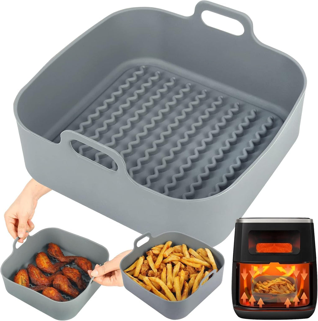 Air Fryer Silicone Pot, 8Inch Thick Reusable Liners, Square Baking Basket/Pan for Air fryer