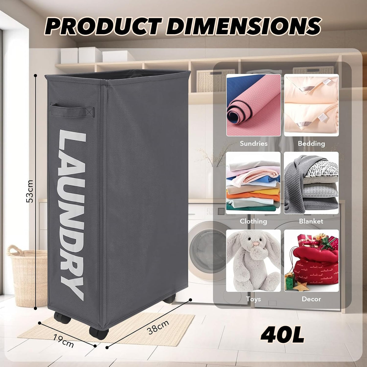 Slim Rolling Laundry Basket