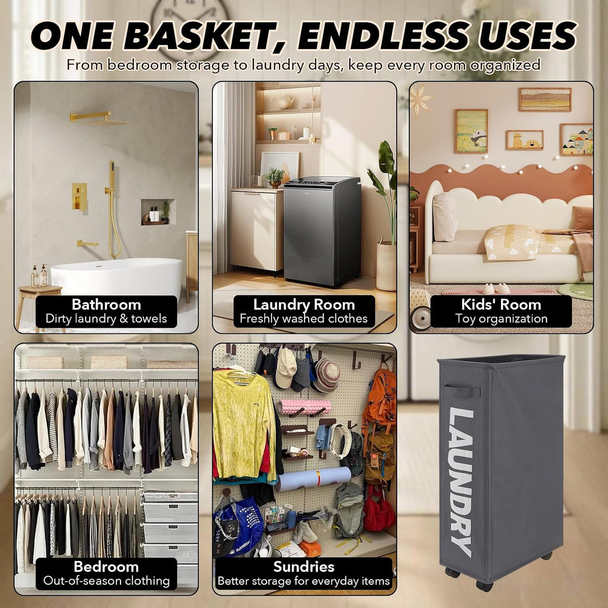 Slim Rolling Laundry Basket