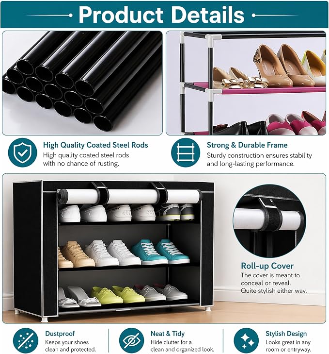 Sulfar 10-Tier Foldable Shoe Cabinet with Cover